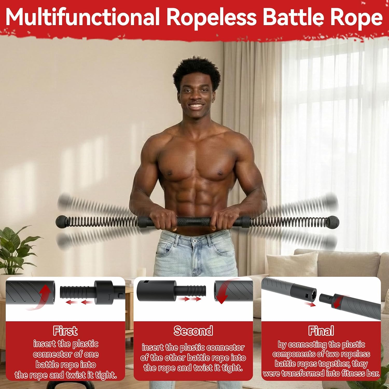 Gear For Crossfit - 2-in-1 Upgraded Cordless Battle Rope Power